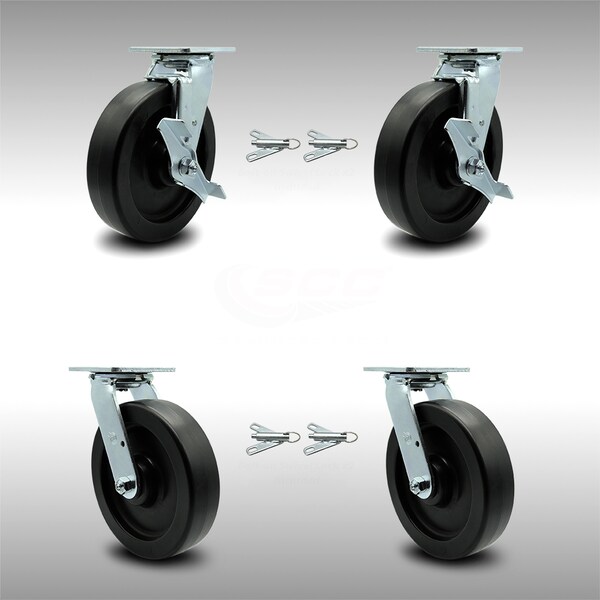 Service Caster 8 Inch SS Polyolefin Caster Set with Ball Bearings 4 Swivel Lock 2 Brake SCC SCC-SS30S820-POB-TLB-BSL-2-BSL-2 - main